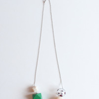 Green Wood Dot Glass Necklace NL1004 - Thumbnail 3