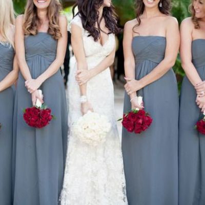 Long bridesmaid dress, gray bridesmaid dress, cheap bridesmaid dress, chiffon bridesmaid dress, strapless bridesmaid dress, e905 - Thumbnail 2