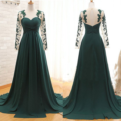 Teal green prom dress, long prom dress, lace sleeve prom dress, cheap prom dress, elegant prom dress, evening dress, e906 - Thumbnail 5