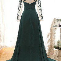 teal green prom dress, long prom dress, lace sleeve prom dress, cheap prom dress, elegant prom dress, evening dress, E906 - Thumbnail 2