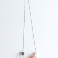 Square Glass Pink Wood Necklace NL1002 - Thumbnail 3