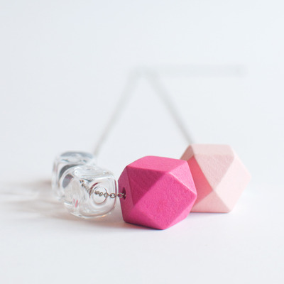 Square glass pink wood necklace nl1002