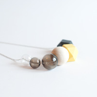 Yellow Black Wood Glass Bead Necklace NL1003 - Thumbnail 2