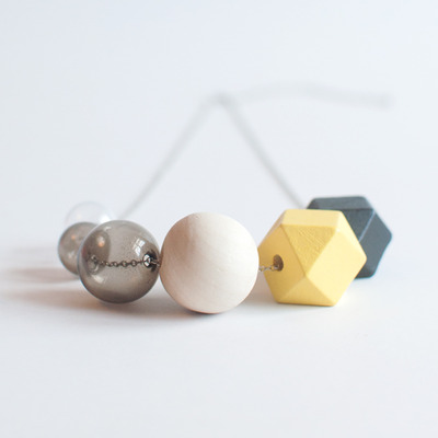 Yellow black wood glass bead necklace nl1003 - Thumbnail 1