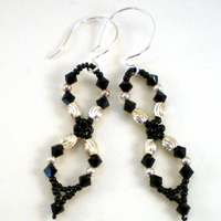 Black and Sterling Silver Infinity Earrings - Thumbnail 1