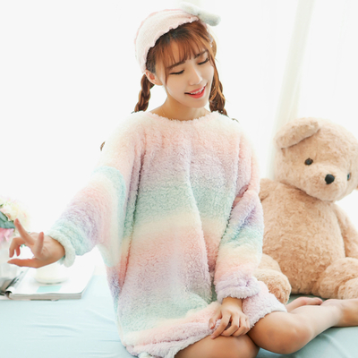 FREE SHIP Rainbow Ice Cream Velvet Sleeping Dress PA99970