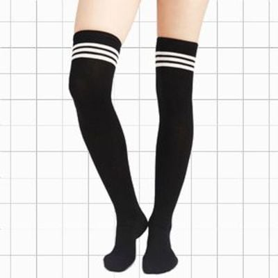 Black/white striped  thigh high socks - Thumbnail 3