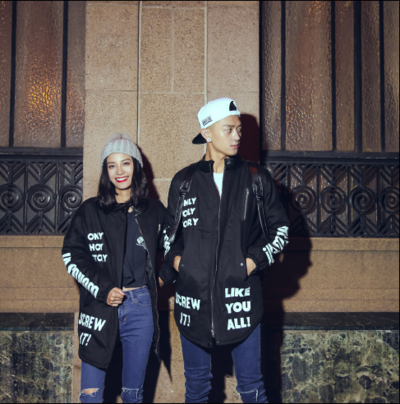 JAPANESE FASHION STREET STYLE LETTER PRINTED BLACK COTTON WINTER COAT UNISEX 