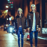 JAPANESE FASHION STREET STYLE LETTER PRINTED BLACK COTTON WINTER COAT UNISEX  - Thumbnail 3