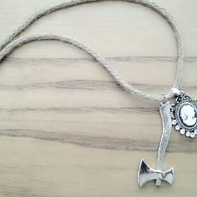 Lizzie borden inspired cameo & axe rope necklace