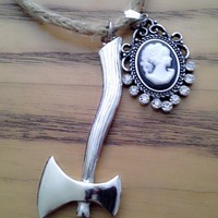 Lizzie Borden Inspired Cameo & Axe Rope Necklace - Thumbnail 1