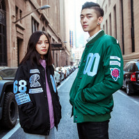 JAPANESE DESIGN BLACK GREEN VALENTINES BASEBALL COTTON JACKET - Thumbnail 1