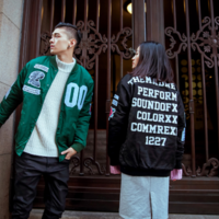 JAPANESE DESIGN BLACK GREEN VALENTINES BASEBALL COTTON JACKET - Thumbnail 3