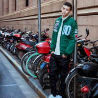 JAPANESE DESIGN BLACK GREEN VALENTINES BASEBALL COTTON JACKET - Thumbnail 4