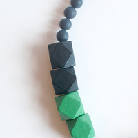 Green Wooden Bead Necklace NL1024G - Thumbnail 2