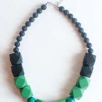 Green Wooden Bead Necklace NL1024G - Thumbnail 1