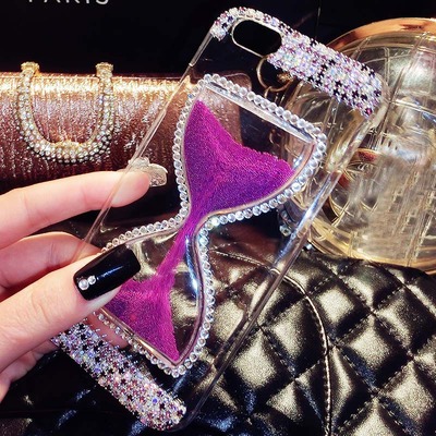 Rhinestone diamond dynamic liquid quicksand cover fashional flowing hourglass clear phone case for iphone 5/5s/6/6plus 