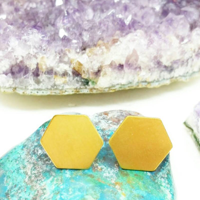 Brass hexagon stud earrings