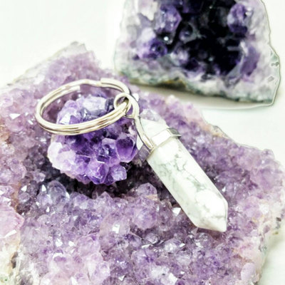 Crystal point keychain marble gemstone keychain