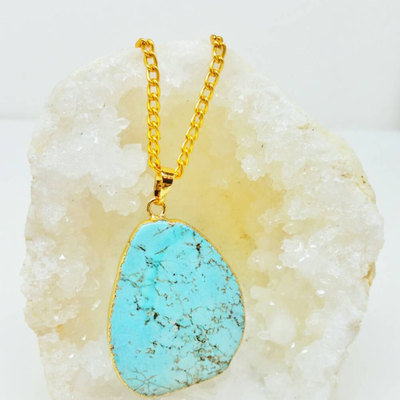 Turquoise necklace gold dipped turquoise boho necklace