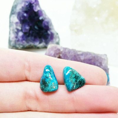 Raw crystal earrings chrysocolla mineral stud earrings