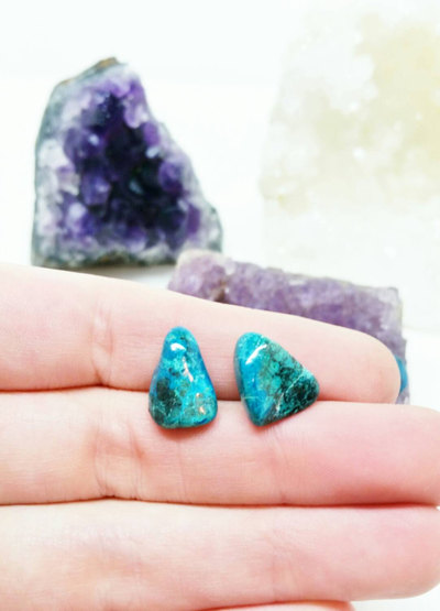 Raw Crystal Earrings Chrysocolla Mineral Stud Earrings