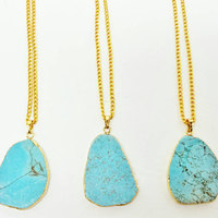Turquoise Necklace Gold Dipped Turquoise Boho Necklace - Thumbnail 1
