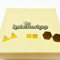 Brass Stud Square Earrings - Thumbnail 3