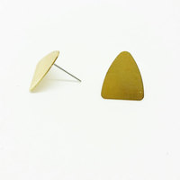 Brass Stud Earrings Shield Earrings - Thumbnail 2