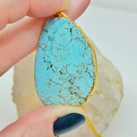 Turquoise Necklace Gold Dipped Turquoise Boho Necklace - Thumbnail 2