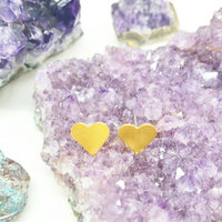 Brass Stud Heart Earrings - Thumbnail 1