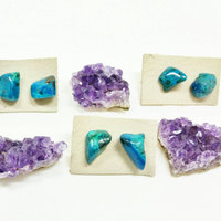 Raw Crystal Earrings Chrysocolla Mineral Stud Earrings - Thumbnail 2