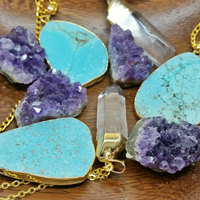 Turquoise Necklace Gold Dipped Turquoise Boho Necklace - Thumbnail 4