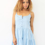 Tencel Denim Spaghetti Strap Flare Dress - Light Wash-1