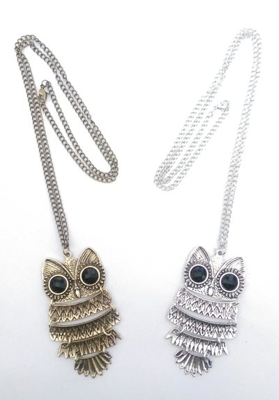 Vintage Owl in Bronze and Silver tones - Long Necklace - Bronze Owl Long Necklace - Silver Owl Long Necklace - Sweet 16 - Big Owl Pendant 