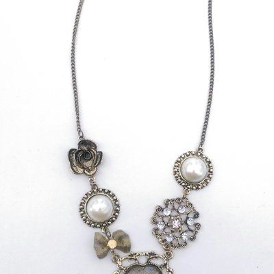  sweetheart vintage style necklace - bronze necklace - vintage heart necklace - charm necklace - heart, bow, pearl, rose charms necklace