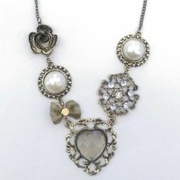  Sweetheart Vintage Style Necklace - Bronze Necklace - Vintage Heart Necklace - Charm Necklace - Heart, Bow, Pearl, Rose Charms necklace - Thumbnail 1