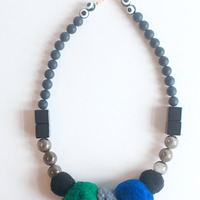 Glass Wool Felt Ball Necklace NL1026 - Thumbnail 1