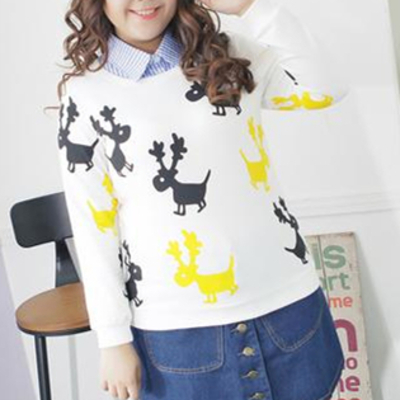 Xl-3xl plus size cutie deers printing jumper shirt sp154438