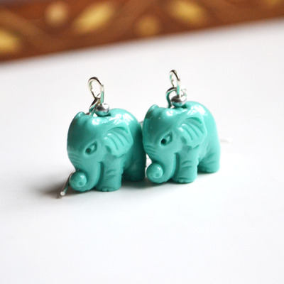 Elephant earrings, resin earrings, turquoise elephants, elephant jewelry, cute animal jewelry, chrismas gifts, canadian shop - Thumbnail 5
