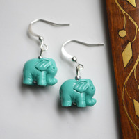 Elephant Earrings, Resin Earrings, Turquoise Elephants, Elephant Jewelry, Cute Animal Jewelry, Chrismas Gifts, Canadian Shop - Thumbnail 3