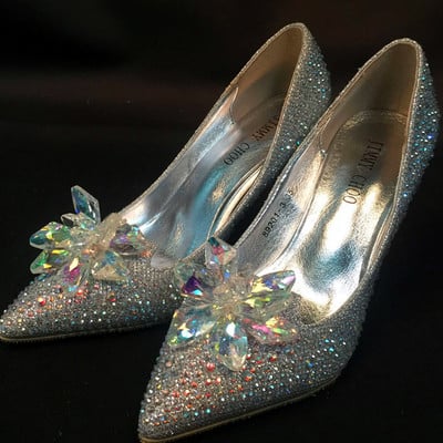 Sh888 crystal slipper shoes cinderella cosplay costume high heel bride bridal crystal