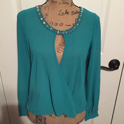 Teal Beaded Chiffon Top
