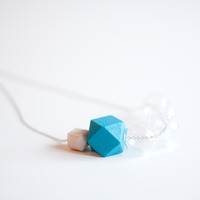 Blue Wood Glass Necklace NL0966 - Thumbnail 2