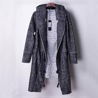 SLIVIIA JAPANESE RETRO TRENCH TWEED BLACK GREY LONG COAT JACKET - Thumbnail 3