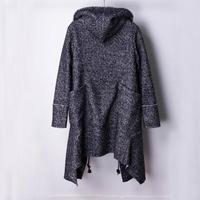 SLIVIIA JAPANESE RETRO TRENCH TWEED BLACK GREY LONG COAT JACKET - Thumbnail 4