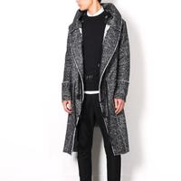 SLIVIIA JAPANESE RETRO TRENCH TWEED BLACK GREY LONG COAT JACKET - Thumbnail 2
