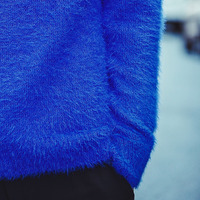 JAPANESE FASHION WEEK HIGH-NECKED PURE BLUE WOOLEN SWEATER - Thumbnail 1