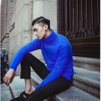 JAPANESE FASHION WEEK HIGH-NECKED PURE BLUE WOOLEN SWEATER - Thumbnail 3