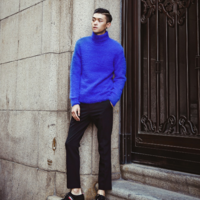 JAPANESE FASHION WEEK HIGH-NECKED PURE BLUE WOOLEN SWEATER - Thumbnail 4